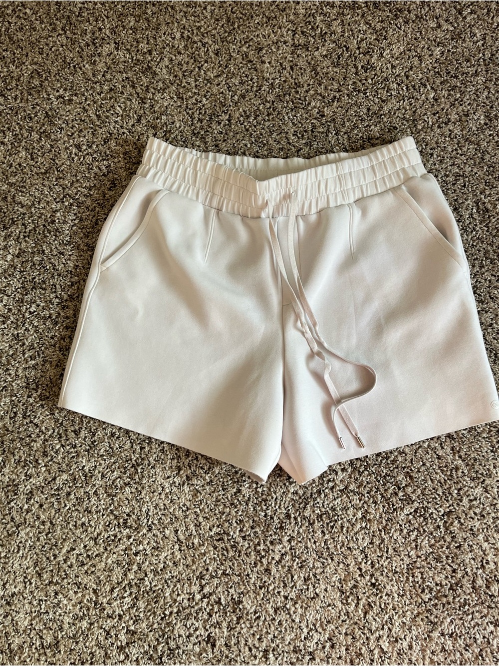 Women's Cream Pull‑Tie Athletic Shorts with Elastic Waistband